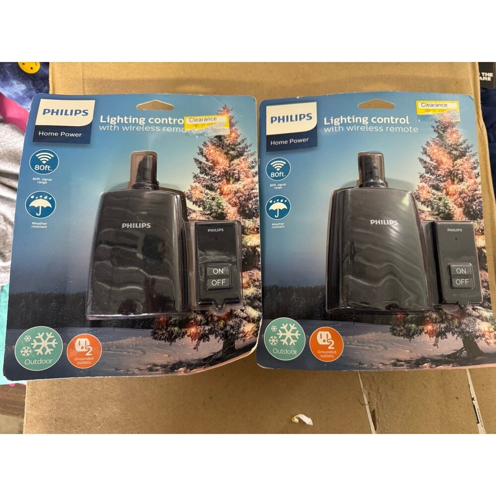 New Philips Outdoor Wireless Light Control Remote Outlet Timer Plug 2 Pack